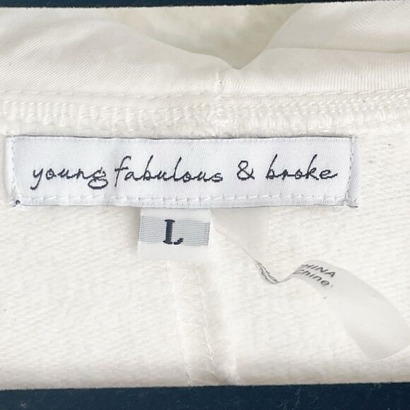 YOUNG FABULOUS & BROKE White Zip Front Robe Dress with hood and pockets size L - Picture 4 of 6